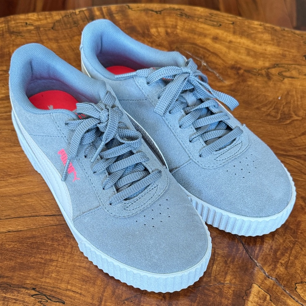 Puma Women's Gray and Pink Suede Sneakers